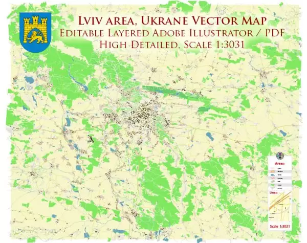 Lviv Ukraine Map Vector Exact City Plan High Detailed Street Map editable Adobe Illustrator in layers