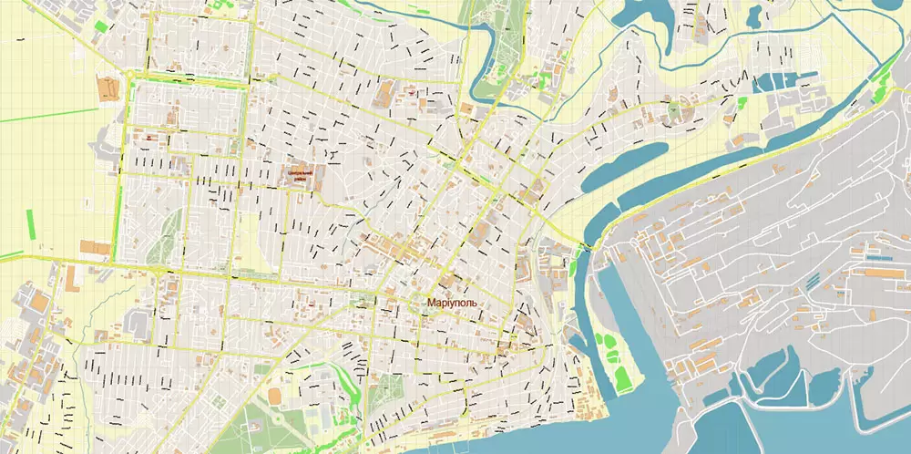 Mariupol Ukraine Map Vector Exact City Plan High Detailed Street Map editable Adobe Illustrator in layers