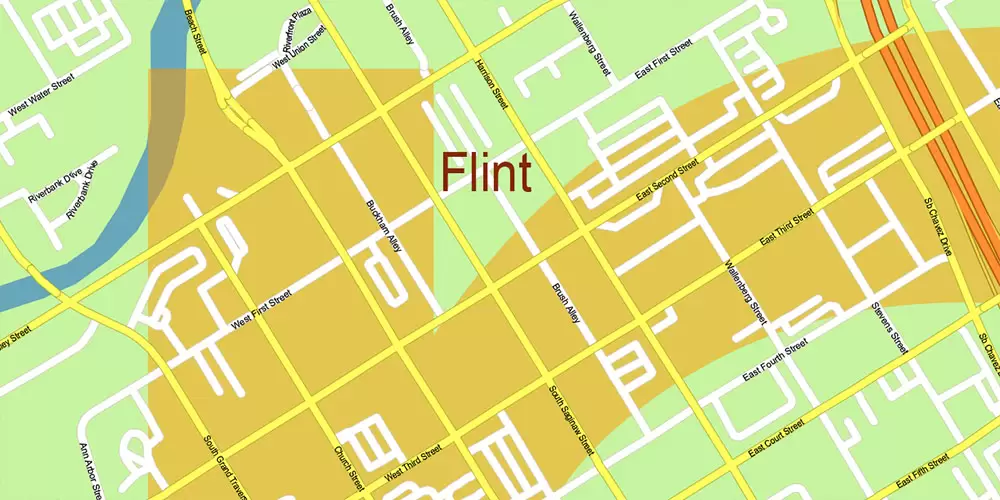 Michigan South-East area, US Vector Map: Extra High Detailed in 2 parts (all roads and streets with names) + Counties editable Adobe Illustrator in layers