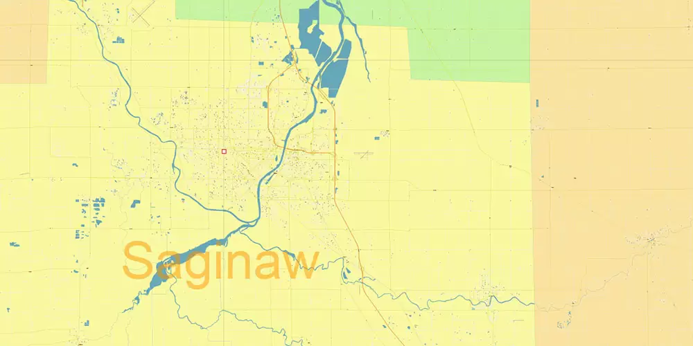 Michigan South-East area, US Vector Map: Extra High Detailed in 2 parts (all roads and streets with names) + Counties editable Adobe Illustrator in layers