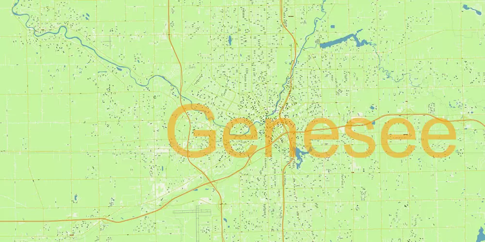 Michigan South-East area, US Vector Map: Extra High Detailed in 2 parts (all roads and streets with names) + Counties editable Adobe Illustrator in layers