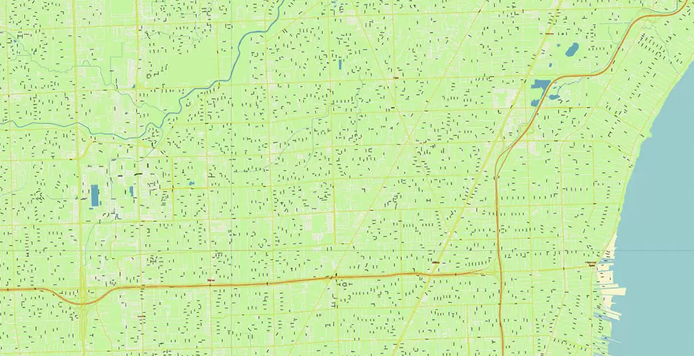 Michigan South-East area, US Vector Map: Extra High Detailed in 2 parts (all roads and streets with names) + Counties editable Adobe Illustrator in layers