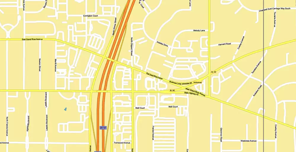 Michigan South-East area, US Vector Map: Extra High Detailed in 2 parts (all roads and streets with names) + Counties editable Adobe Illustrator in layers