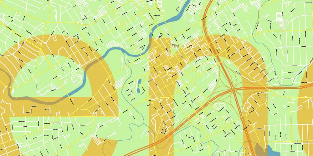 Michigan South-East area, US Vector Map: Extra High Detailed in 2 parts (all roads and streets with names) + Counties editable Adobe Illustrator in layers