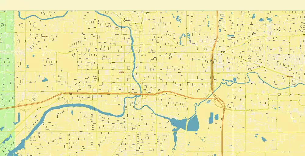 Michigan South-East area, US Vector Map: Extra High Detailed in 2 parts (all roads and streets with names) + Counties editable Adobe Illustrator in layers