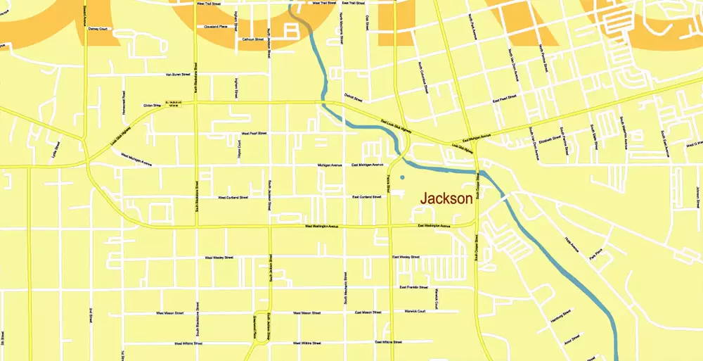 Michigan South-East area, US Vector Map: Extra High Detailed in 2 parts (all roads and streets with names) + Counties editable Adobe Illustrator in layers