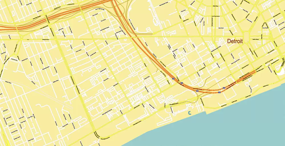 Michigan South-East area, US Vector Map: Extra High Detailed in 2 parts (all roads and streets with names) + Counties editable Adobe Illustrator in layers