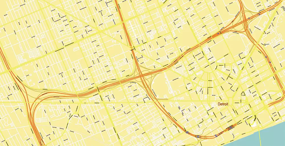 Michigan South-East area, US Vector Map: Extra High Detailed in 2 parts (all roads and streets with names) + Counties editable Adobe Illustrator in layers