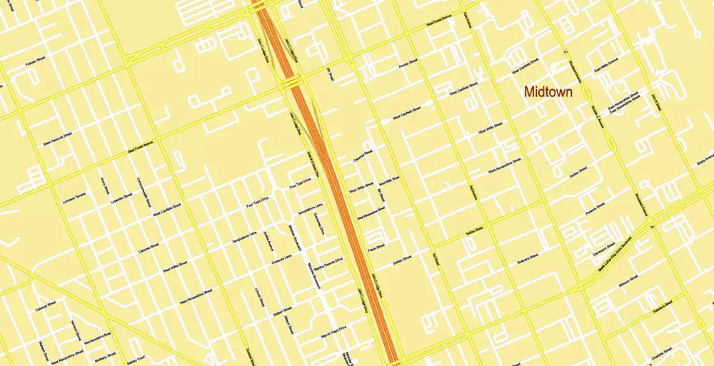 Michigan South-East area, US Vector Map: Extra High Detailed in 2 parts (all roads and streets with names) + Counties editable Adobe Illustrator in layers
