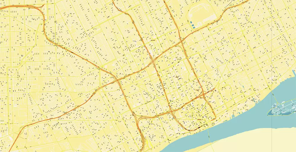 Michigan South-East area, US Vector Map: Extra High Detailed in 2 parts (all roads and streets with names) + Counties editable Adobe Illustrator in layers