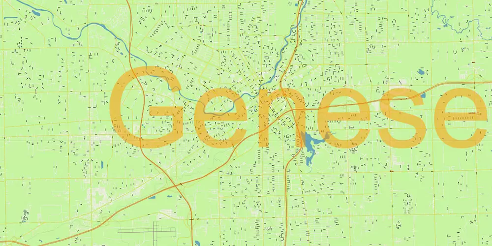 Michigan South-East area, US Vector Map: Extra High Detailed in 2 parts (all roads and streets with names) + Counties editable Adobe Illustrator in layers