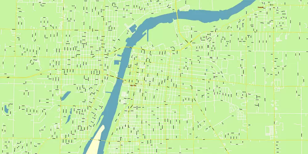Michigan South-East area, US Vector Map: Extra High Detailed in 2 parts (all roads and streets with names) + Counties editable Adobe Illustrator in layers