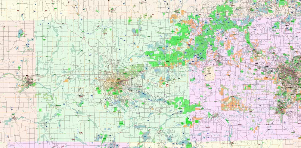 _Michigan South-East part, US Vector Map: PDF Extra High Detailed (all roads, zipcodes, airports) + Admin Areas editable Adobe PDF in layers