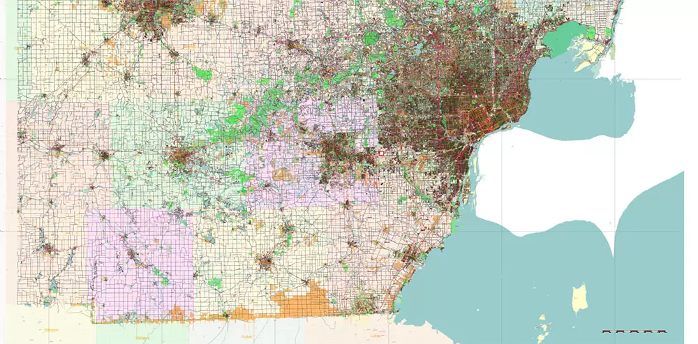 _Michigan South-East part, US Vector Map: PDF Extra High Detailed (all roads, zipcodes, airports) + Admin Areas editable Adobe PDF in layers