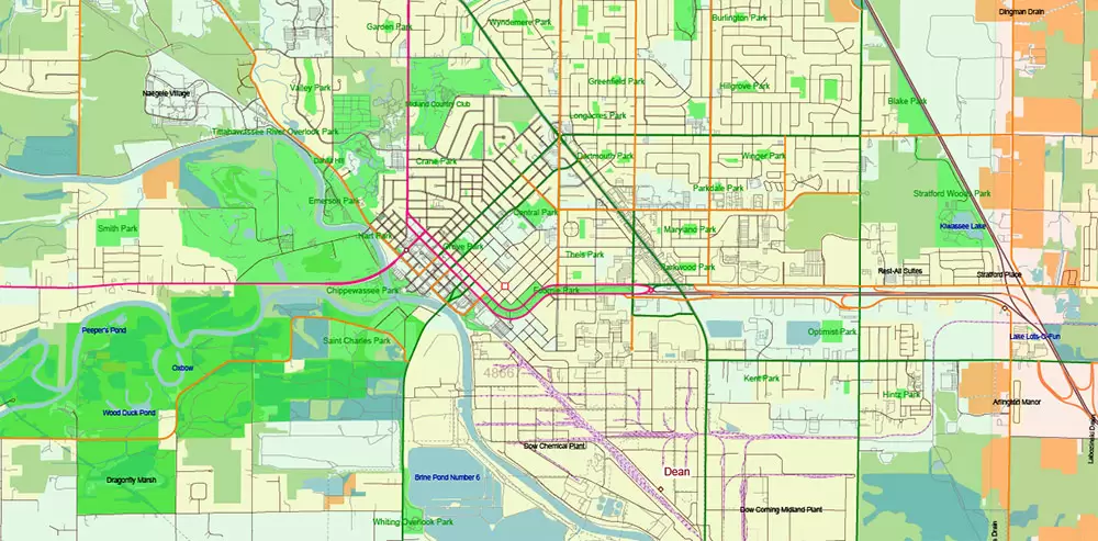 _Michigan South-East part, US Vector Map: PDF Extra High Detailed (all roads, zipcodes, airports) + Admin Areas editable Adobe PDF in layers