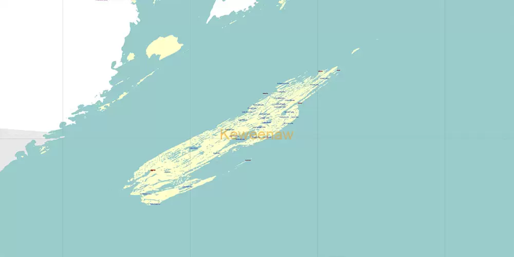Michigan State US Map Vector Accurate Roads Plan High Detailed Street Map + Counties + Zipcodes editable Adobe Illustrator in layers