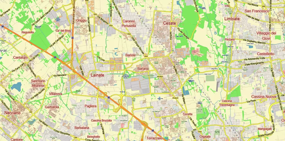 Milan Italy PDF Vector Map: City Plan Low Detailed (for small print size) Street Map editable Adobe PDF in layers