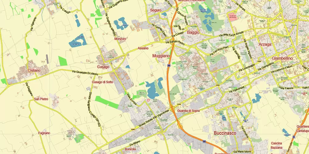 Milan Italy PDF Vector Map: City Plan Low Detailed (for small print size) Street Map editable Adobe PDF in layers