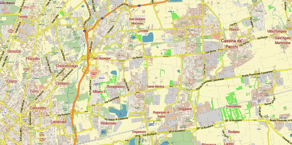 Milan Italy PDF Vector Map: City Plan Low Detailed (for small print size) Street Map editable Adobe PDF in layers