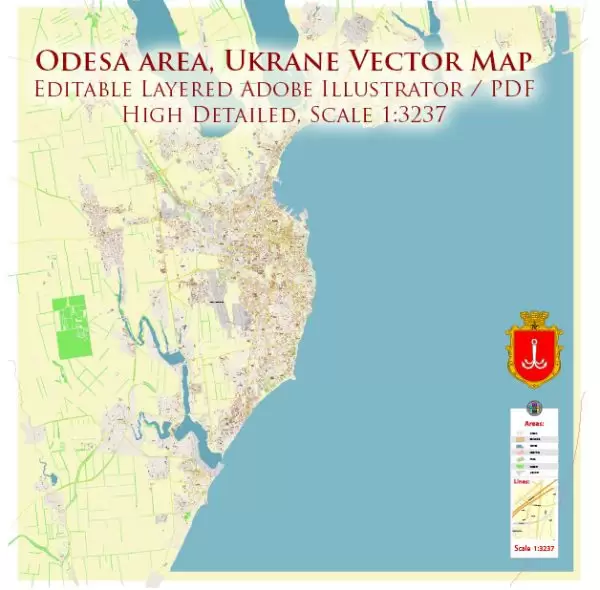 Odesa Ukraine Map Vector Exact City Plan High Detailed Street Map editable Adobe Illustrator in layers