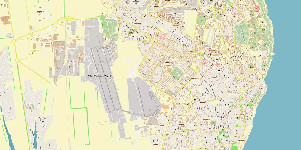 Odesa Ukraine Map Vector Exact City Plan High Detailed Street Map editable Adobe Illustrator in layers