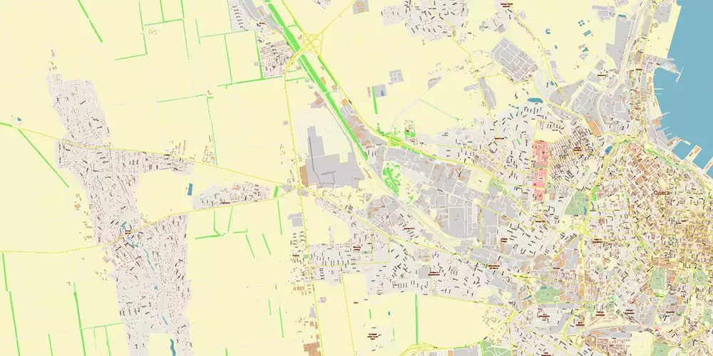 Odesa Ukraine Map Vector Exact City Plan High Detailed Street Map editable Adobe Illustrator in layers