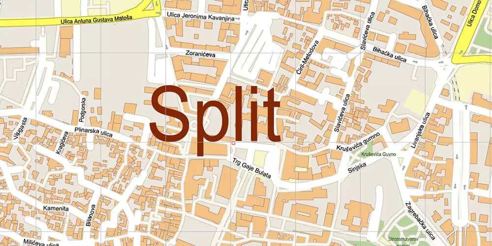 Split Croatia PDF Vector Map: City Plan High Detailed Street Map editable Adobe PDF in layers