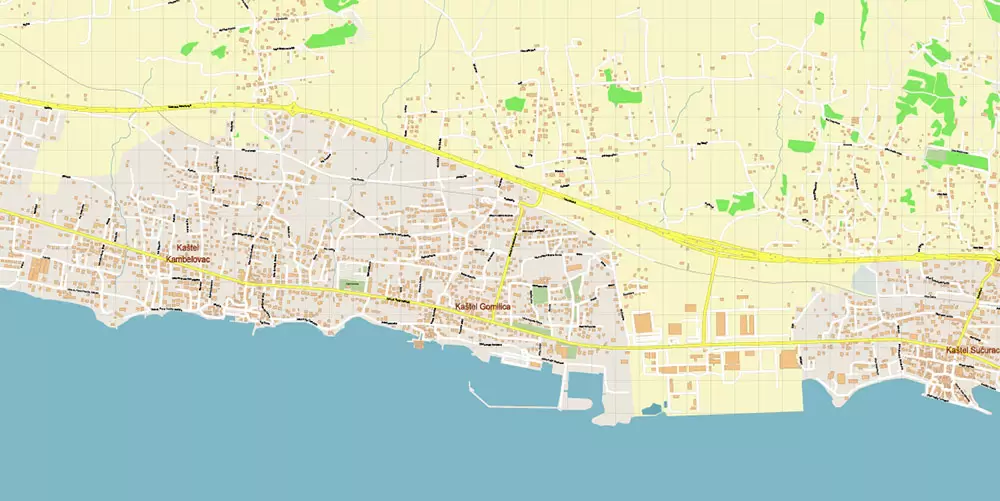 Split Croatia PDF Vector Map: City Plan High Detailed Street Map editable Adobe PDF in layers