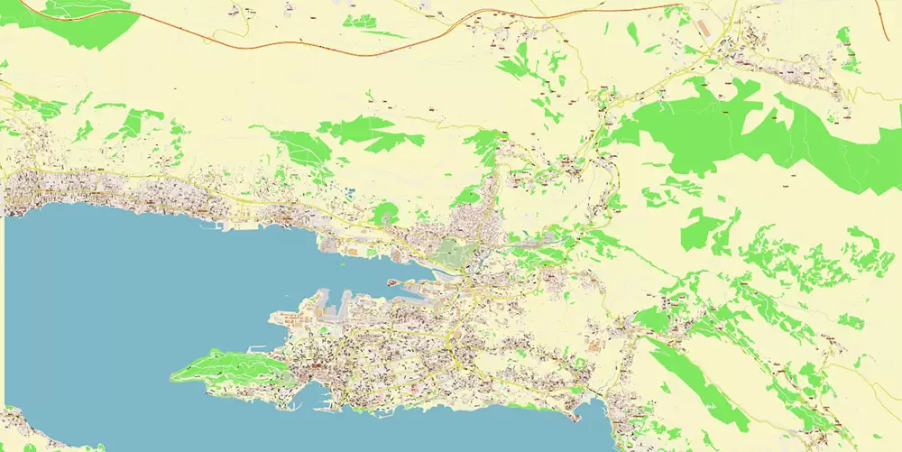 Split Croatia PDF Vector Map: City Plan High Detailed Street Map editable Adobe PDF in layers