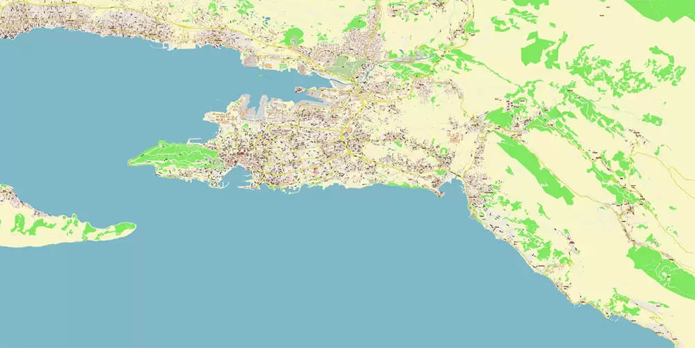 Split Croatia PDF Vector Map: City Plan High Detailed Street Map editable Adobe PDF in layers