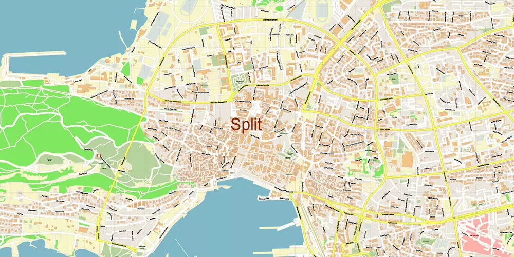 Split Croatia PDF Vector Map: City Plan High Detailed Street Map editable Adobe PDF in layers