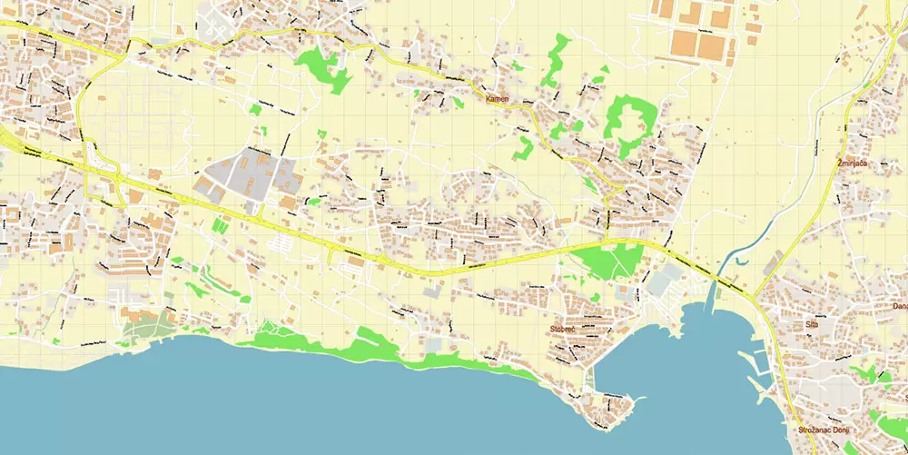 Split Croatia PDF Vector Map: City Plan High Detailed Street Map editable Adobe PDF in layers