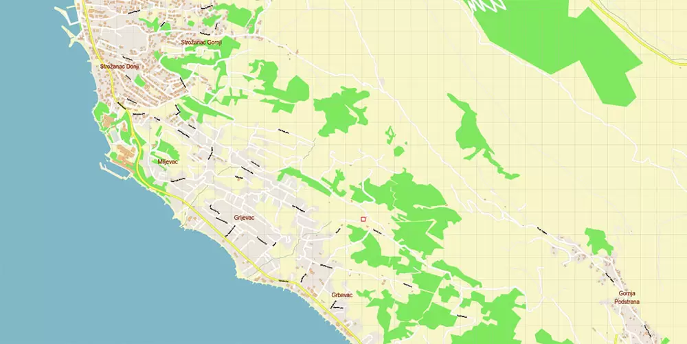 Split Croatia PDF Vector Map: City Plan High Detailed Street Map editable Adobe PDF in layers