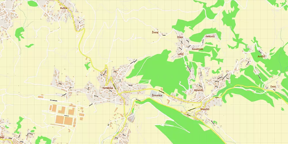 Split Croatia PDF Vector Map: City Plan High Detailed Street Map editable Adobe PDF in layers