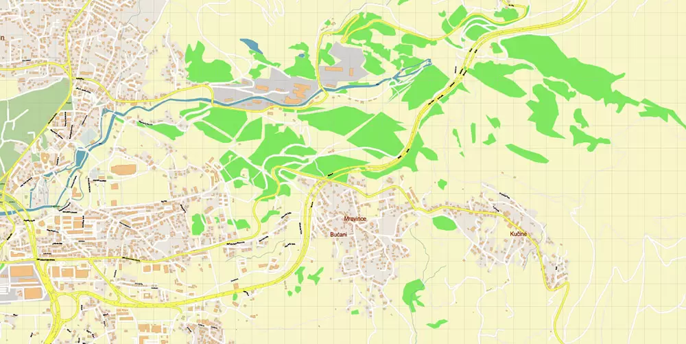 Split Croatia PDF Vector Map: City Plan High Detailed Street Map editable Adobe PDF in layers