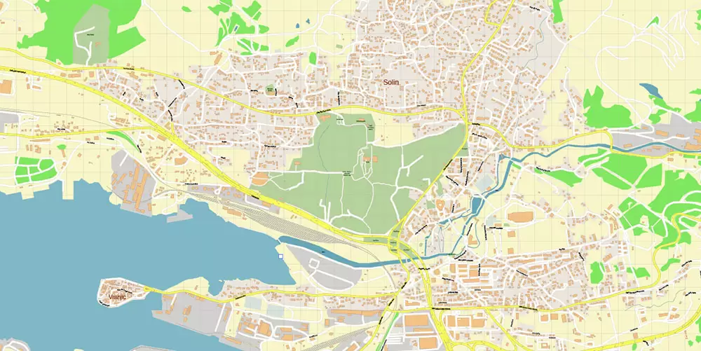 Split Croatia PDF Vector Map: City Plan High Detailed Street Map editable Adobe PDF in layers