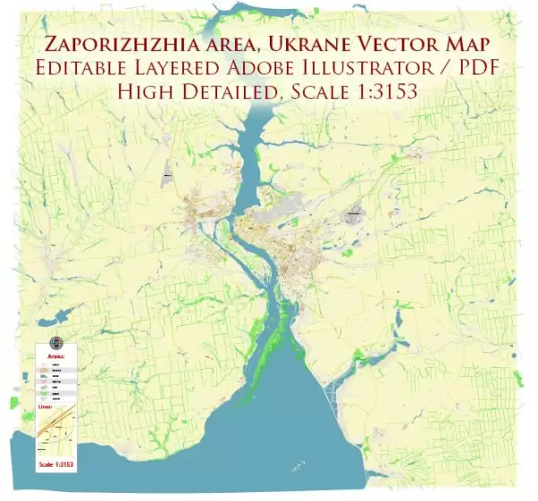 Zaporizhzhia Ukraine Map Vector Exact City Plan High Detailed Street Map editable Adobe Illustrator in layers