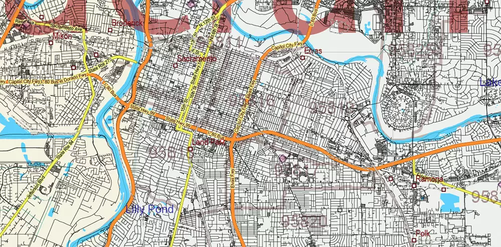 California State US PDF Vector Map: Exact Roads Plan High Detailed Street Map + Counties + Zipcodes editable Adobe PDF in layers