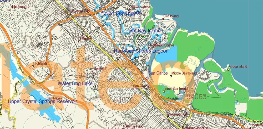 California State US PDF Vector Map: Exact Roads Plan High Detailed Street Map + Counties + Zipcodes editable Adobe PDF in layers