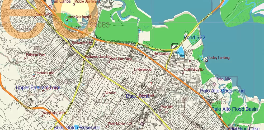 California State US PDF Vector Map: Exact Roads Plan High Detailed Street Map + Counties + Zipcodes editable Adobe PDF in layers