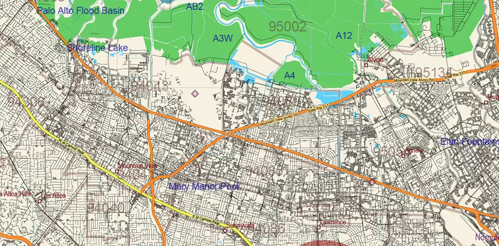 California State US PDF Vector Map: Exact Roads Plan High Detailed Street Map + Counties + Zipcodes editable Adobe PDF in layers