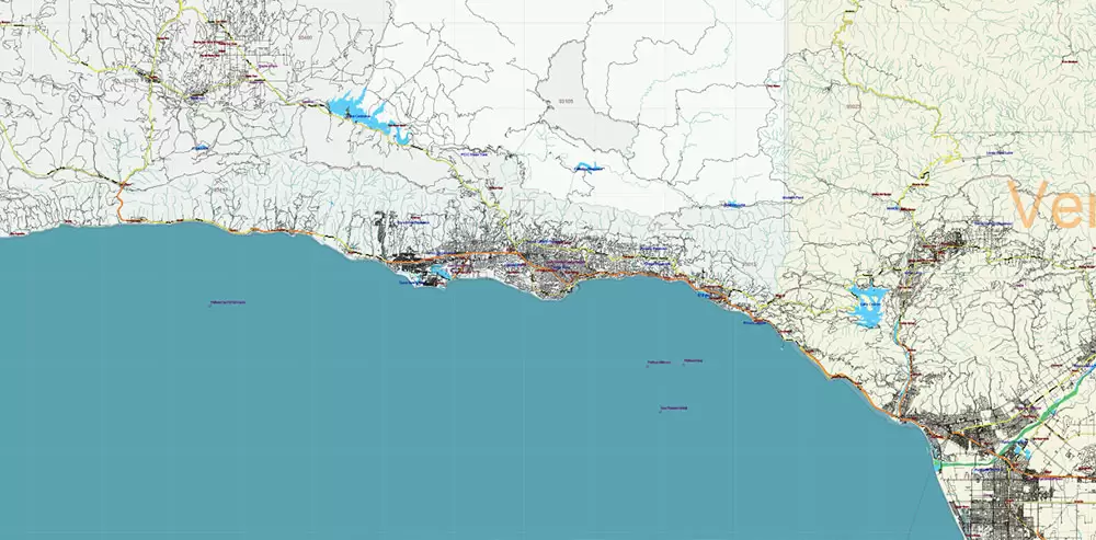 California State US PDF Vector Map: Exact Roads Plan High Detailed Street Map + Counties + Zipcodes editable Adobe PDF in layers