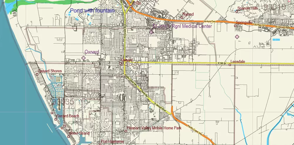 California State US PDF Vector Map: Exact Roads Plan High Detailed Street Map + Counties + Zipcodes editable Adobe PDF in layers