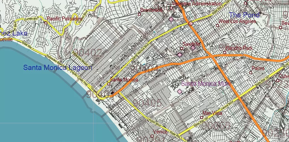 California State US PDF Vector Map: Exact Roads Plan High Detailed Street Map + Counties + Zipcodes editable Adobe PDF in layers