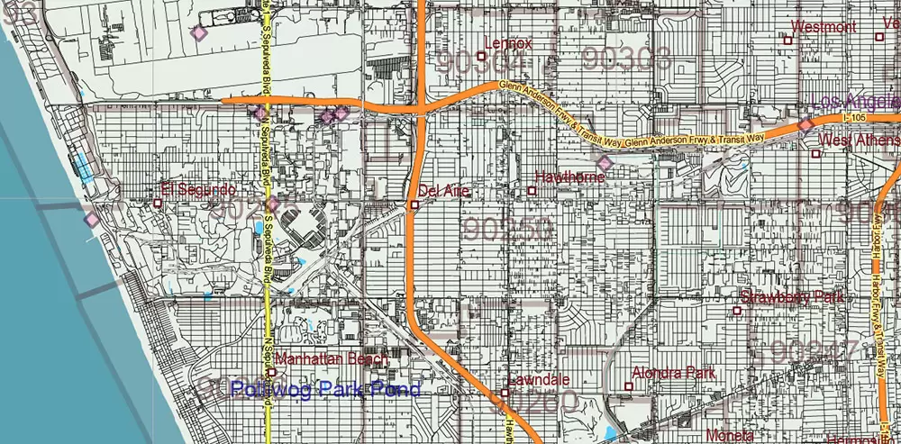 California State US PDF Vector Map: Exact Roads Plan High Detailed Street Map + Counties + Zipcodes editable Adobe PDF in layers