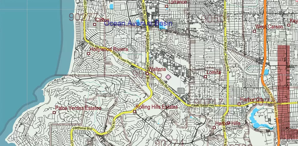 California State US PDF Vector Map: Exact Roads Plan High Detailed Street Map + Counties + Zipcodes editable Adobe PDF in layers