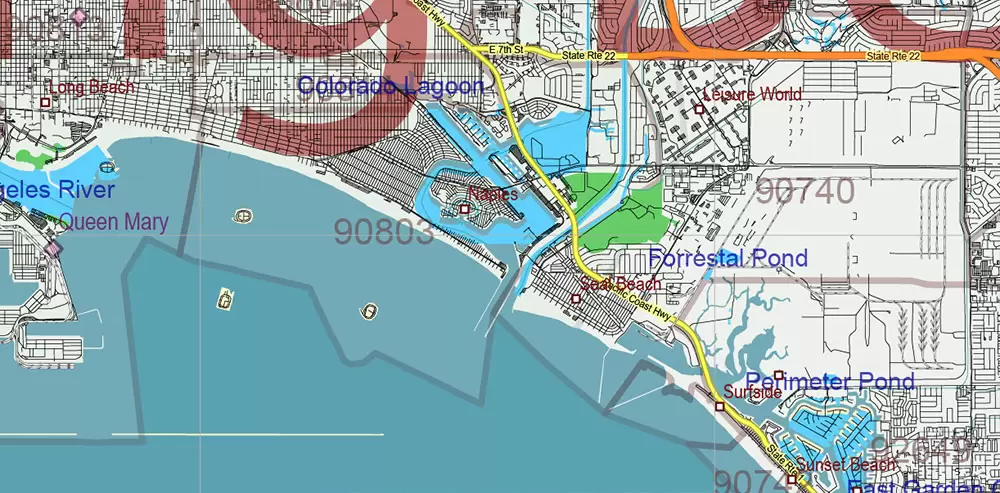 California State US PDF Vector Map: Exact Roads Plan High Detailed Street Map + Counties + Zipcodes editable Adobe PDF in layers