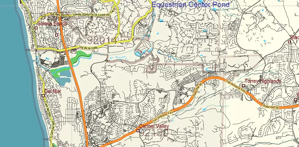 California State US PDF Vector Map: Exact Roads Plan High Detailed Street Map + Counties + Zipcodes editable Adobe PDF in layers