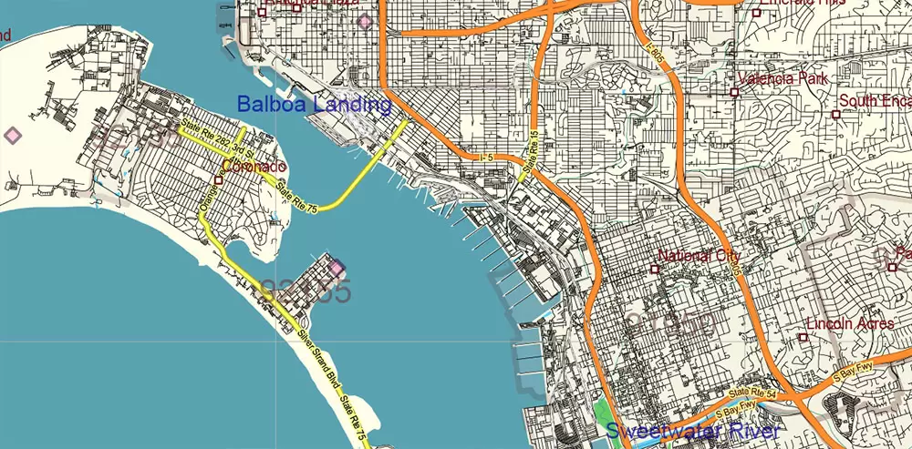 California State US PDF Vector Map: Exact Roads Plan High Detailed Street Map + Counties + Zipcodes editable Adobe PDF in layers