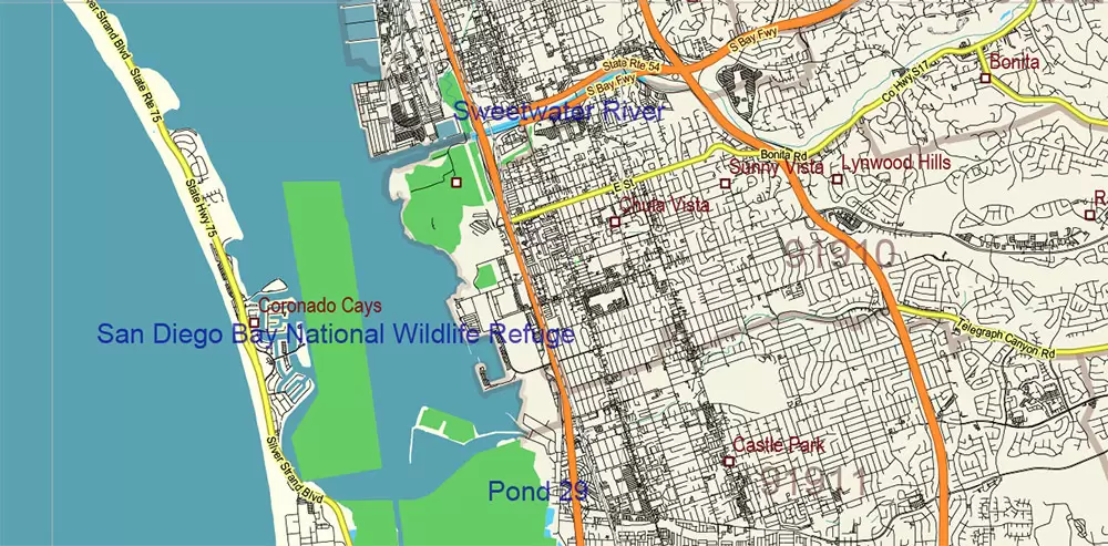 California State US PDF Vector Map: Exact Roads Plan High Detailed Street Map + Counties + Zipcodes editable Adobe PDF in layers